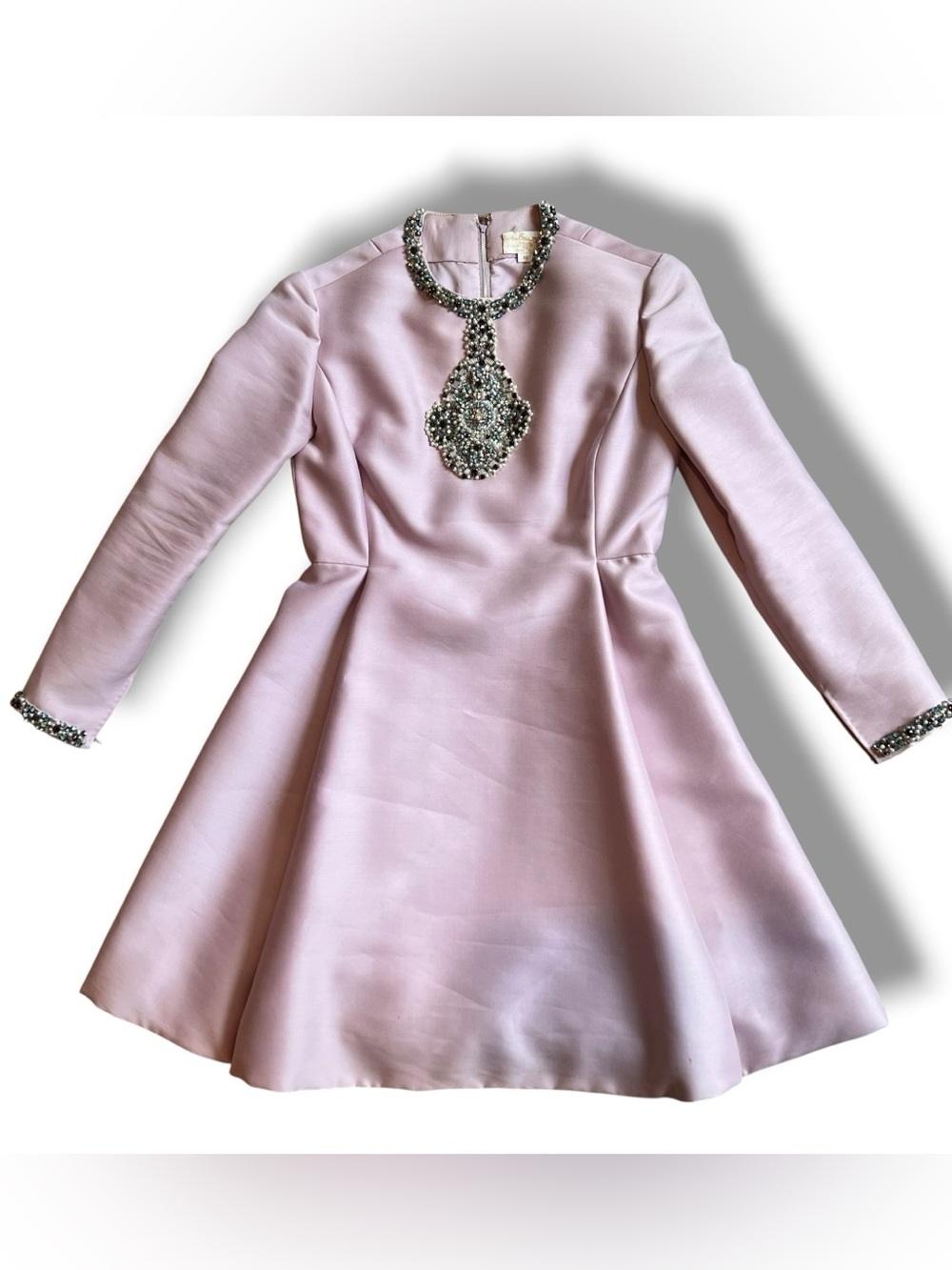 VTG 60s British Crown Colony Beaded Rhinestone Bust Mauve Pink Silk Blend Dress